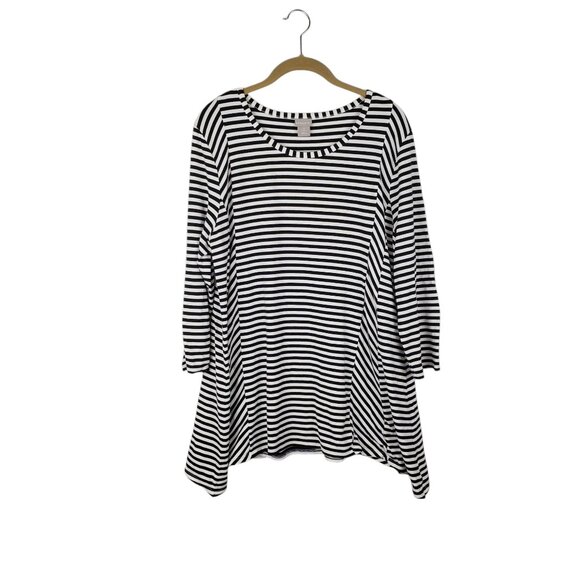 Chicos Mixed Stripe Tunic 3/4 Sleeve Black White Chicos Size 2 Size Large - Picture 1 of 10